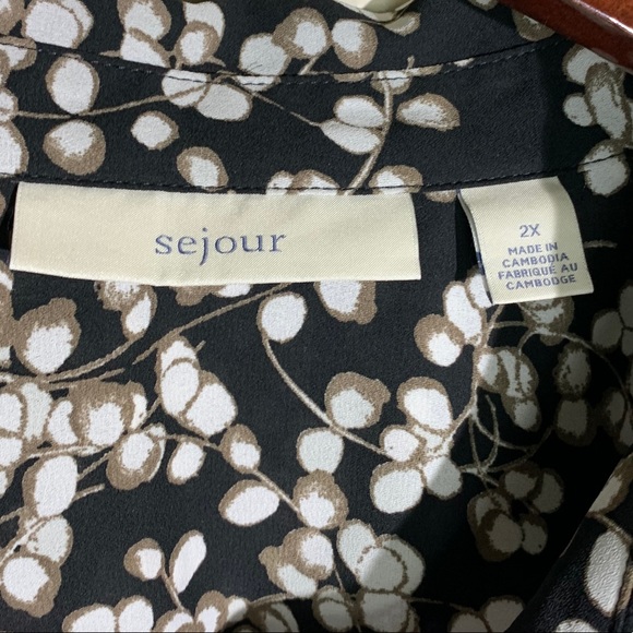 Sejour Long button down blouse shirt top Size 2X floral black and white … - Picture 3 of 4